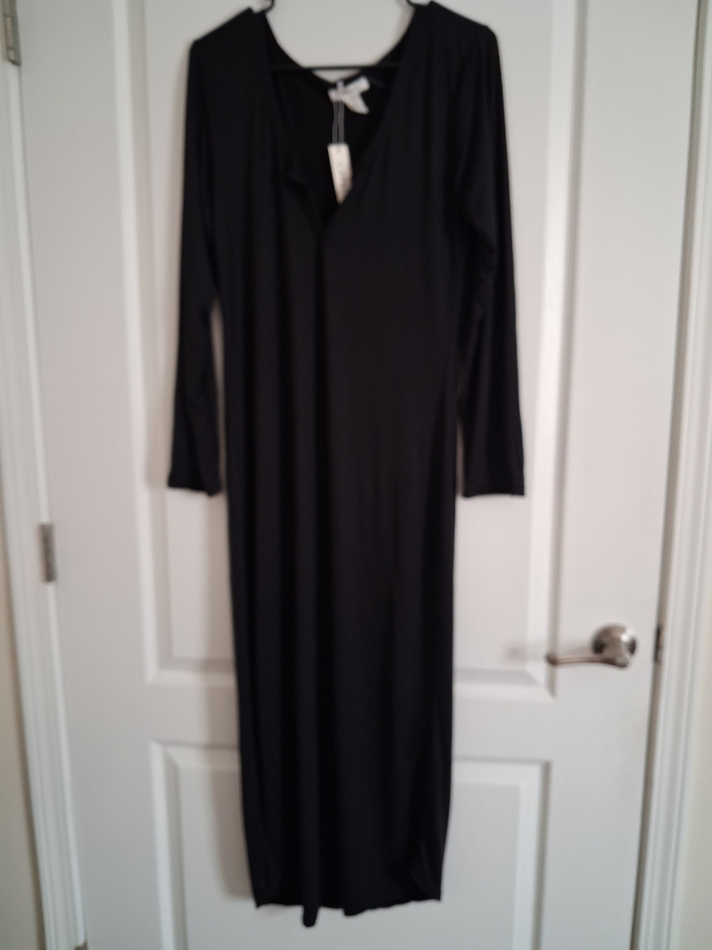 Women's Black Long Sleeve Maxi Dress - Timeless V-Neck